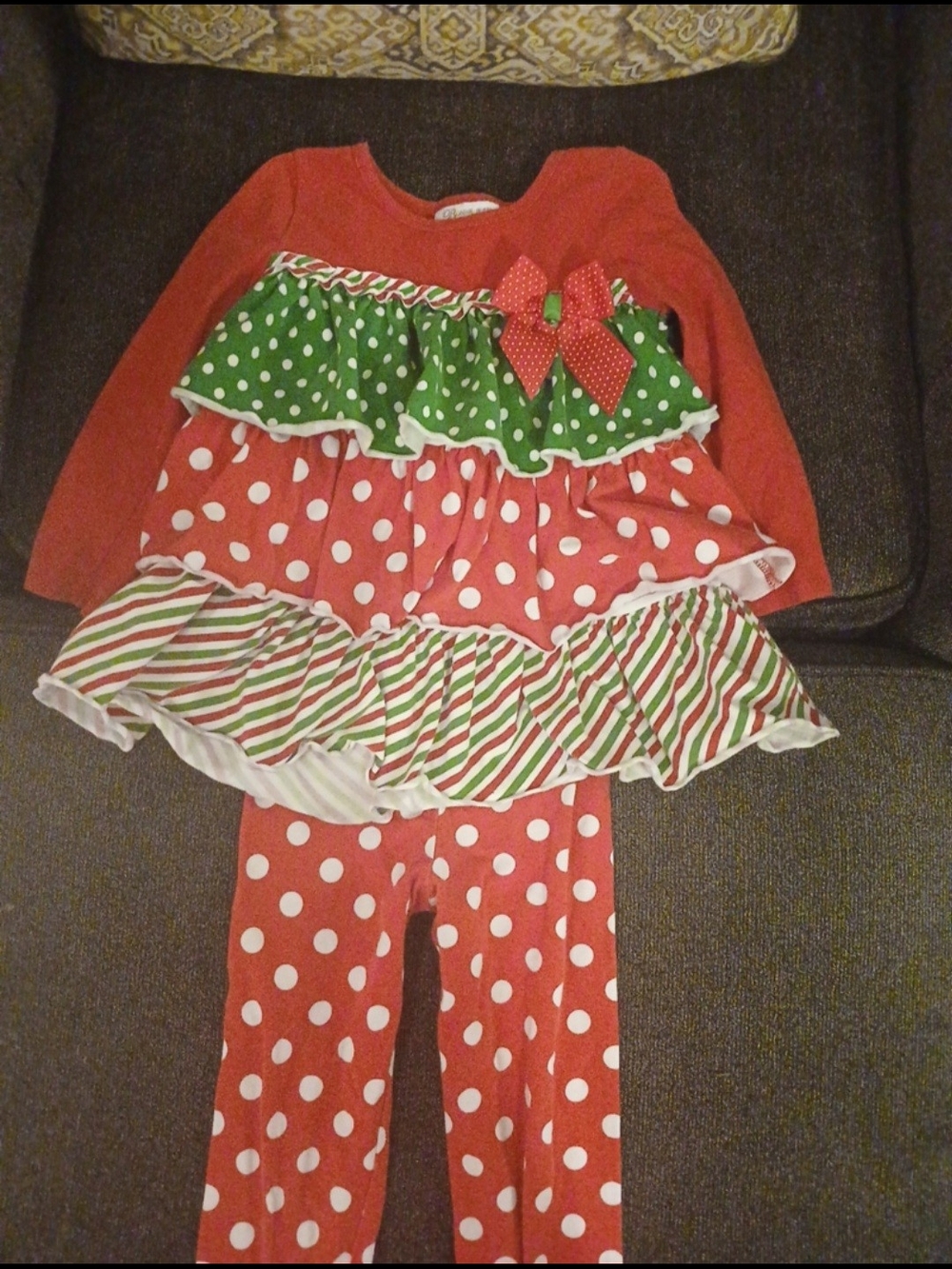 Bonnie Jean Red & Green Polka Dot Ruffle Holiday Set